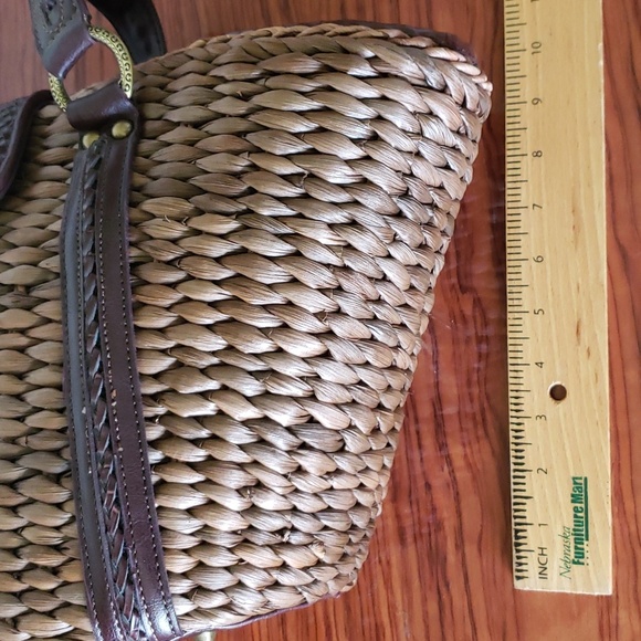 Coldwater Creek Woven Straw Brown Rustic Faux Leather Shoulder Bag Picnic Tote. - Picture 15 of 16